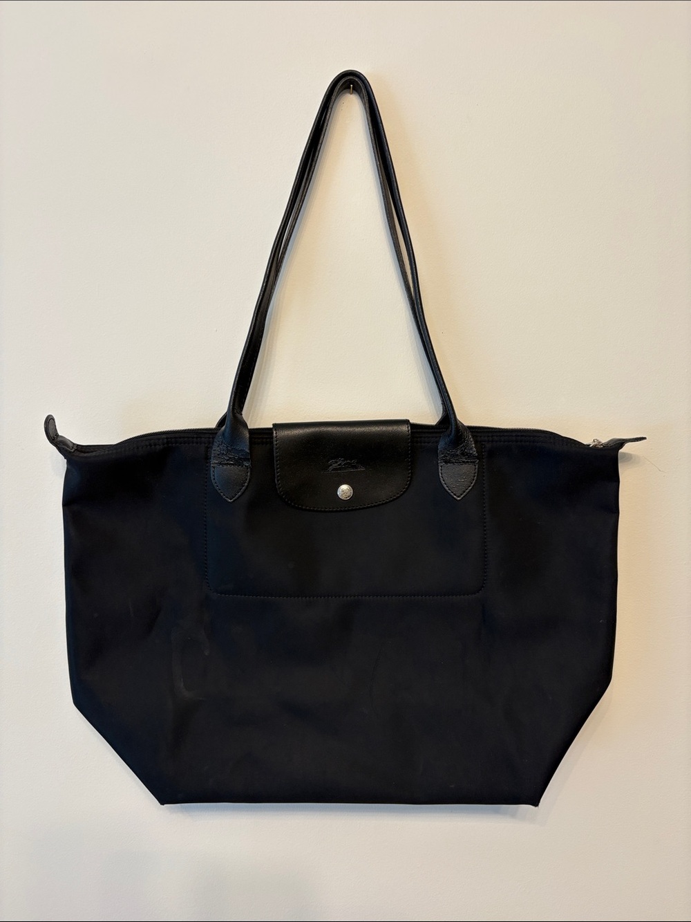 Longchamp black le planetes long strap large nylon tote preowned